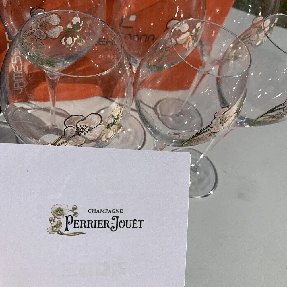 Perrier Jouet Verre Belle Epoque Hand Painted Animone Grand Champagne 6pc Set